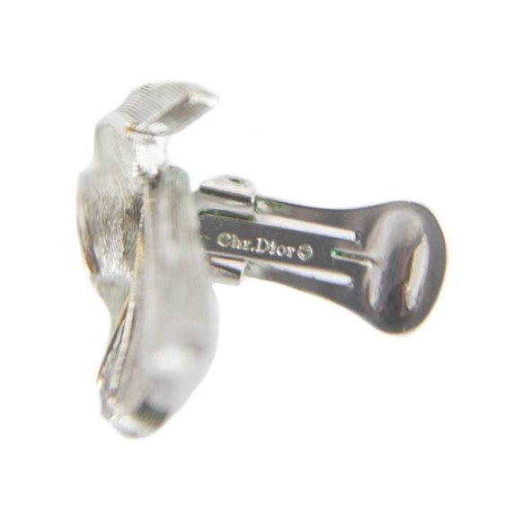 CHRISTIAN DIOR Clip On Silver Tone Earrings Vintage - Picture 3 of 4